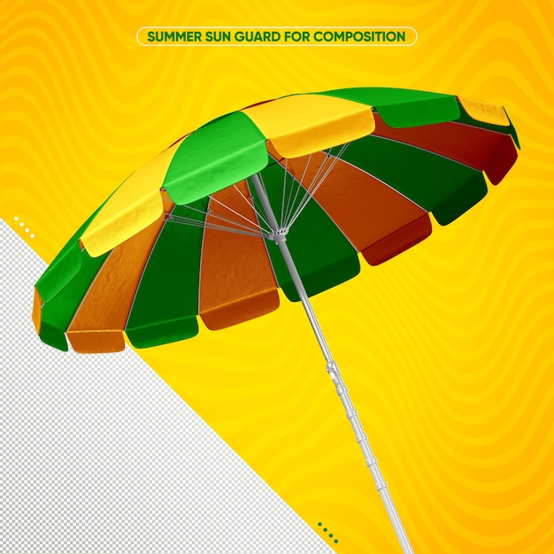 Yellow and green sun umbrella Front view for summer