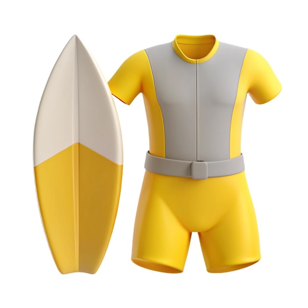 PSD a yellow and grey suit with a yellow surfboard and a yellow surfboard