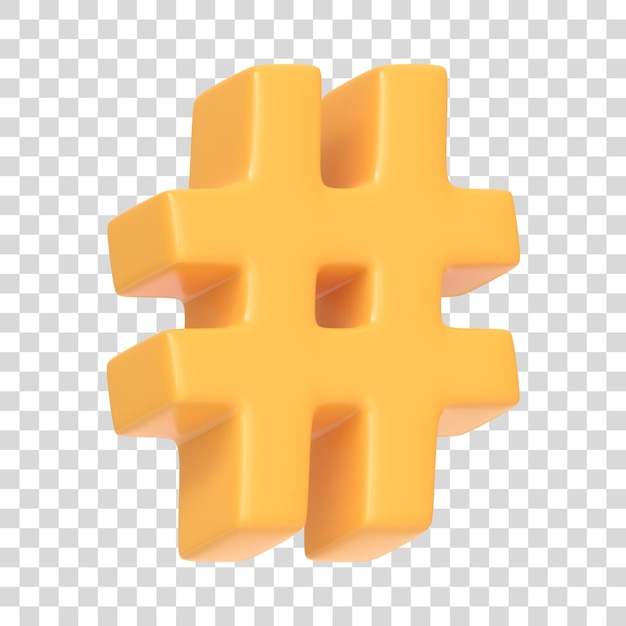 Yellow hashtag symbol isolated on white background 3D icon sign and symbol 3D render illustration