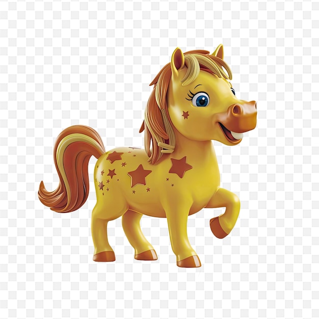 PSD a yellow horse with a brown tail and a star on its tail