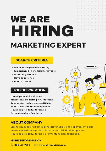 Yellow Illustrated Marketing Expert Hiring Flyer 1