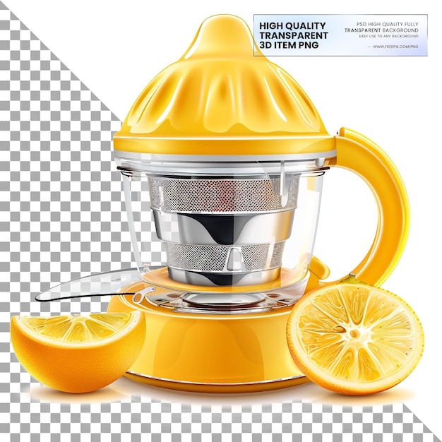 PSD a yellow juicer that says high - end on it