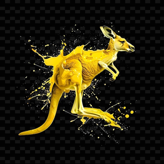 PSD a yellow kangaroo with a yellow body and a splash of liquid