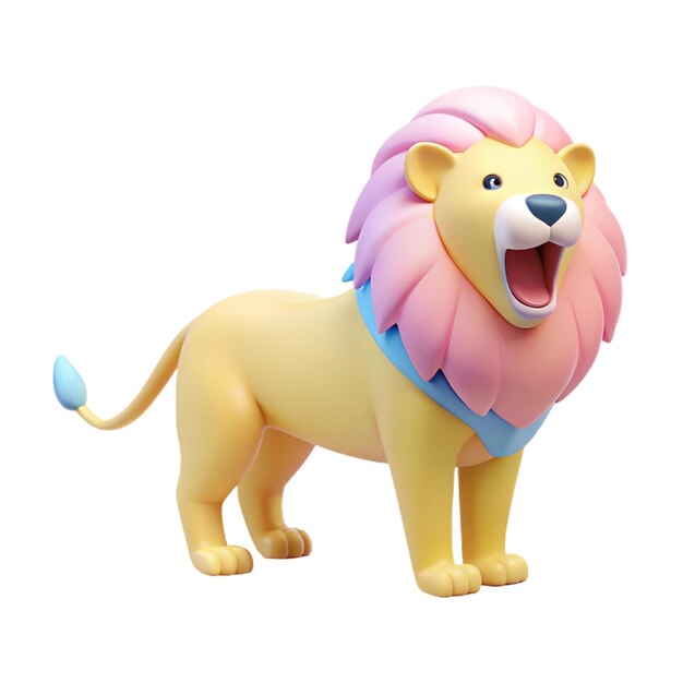 PSD a yellow lion with a blue tail and a pink mane