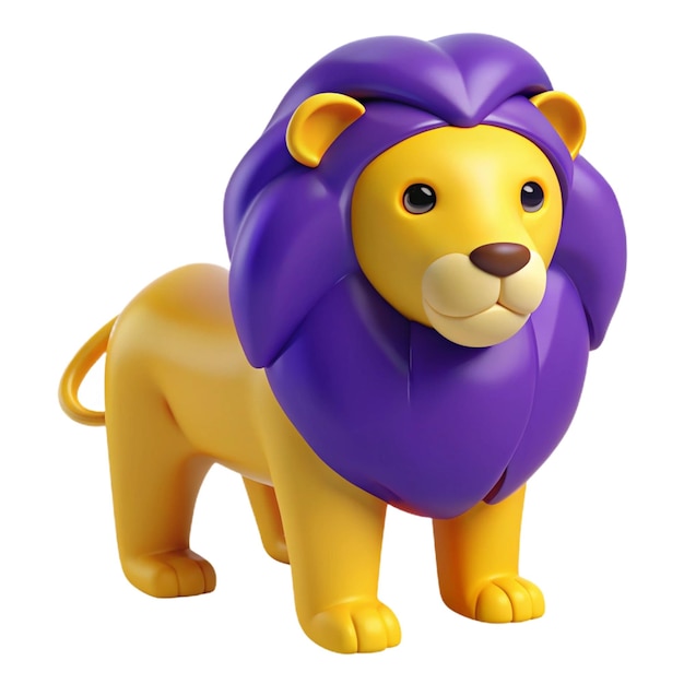 PSD a yellow lion with a purple cape on its head