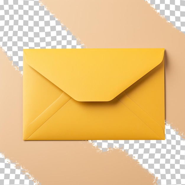 Yellow mailing envelope seen from the back against a transparent background