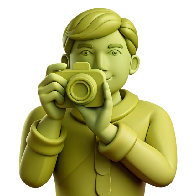 a yellow man holding a camera and taking a picture of a man with a camera