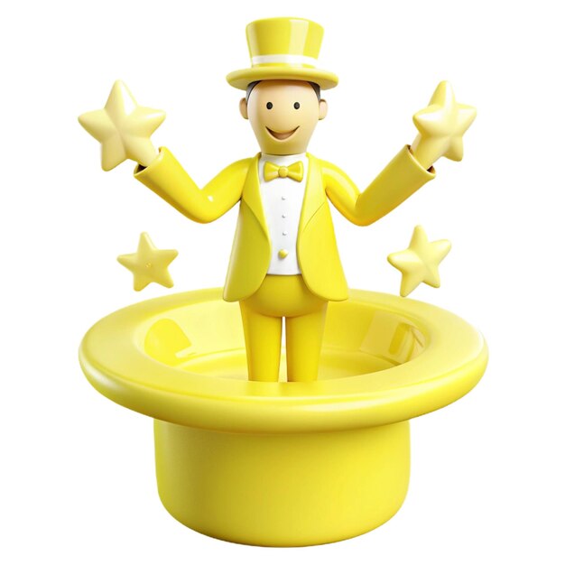 a yellow man in a yellow top hat with stars on it