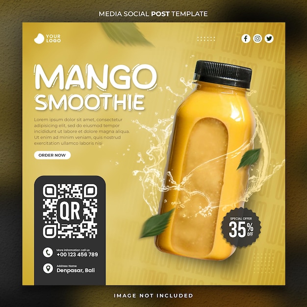 Yellow Mango Smoothie Restaurant Menu Media Social Post Template