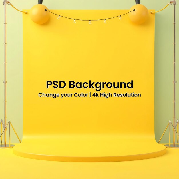 PSD yellow minimal studio with lights and backdrop