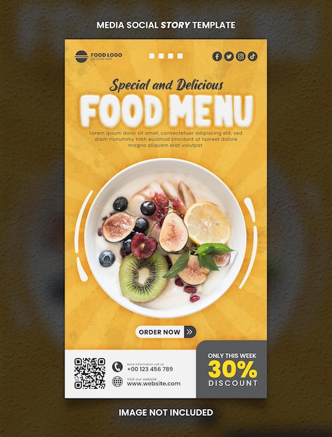 Yellow New Food Menu and Restaurant Media Social Story Post Template