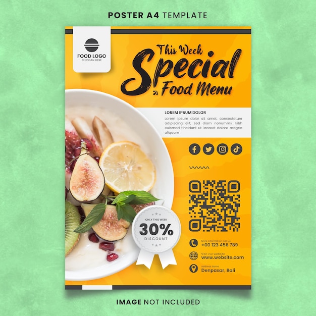 Yellow New Food Menu and Restaurant Poster or Banner Template Ready to Print