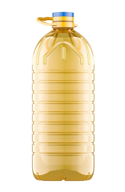 PSD yellow oil in big plastic bottle 3d rendering isolated on transparent background