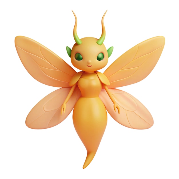 a yellow and orange cartoon character with a green head and wings