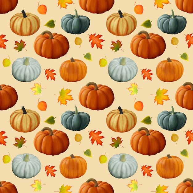 PSD yellow orange handdrawn pumpkins stacked in a pattern on a beige background illustration for printwallpaperbackgroundstexturescardsweb