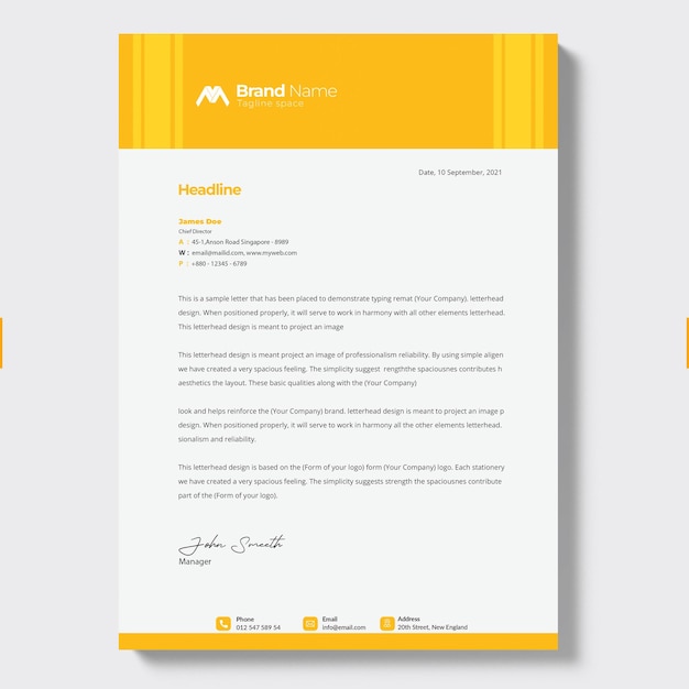 PSD a yellow and orange letterhead for a brandline.