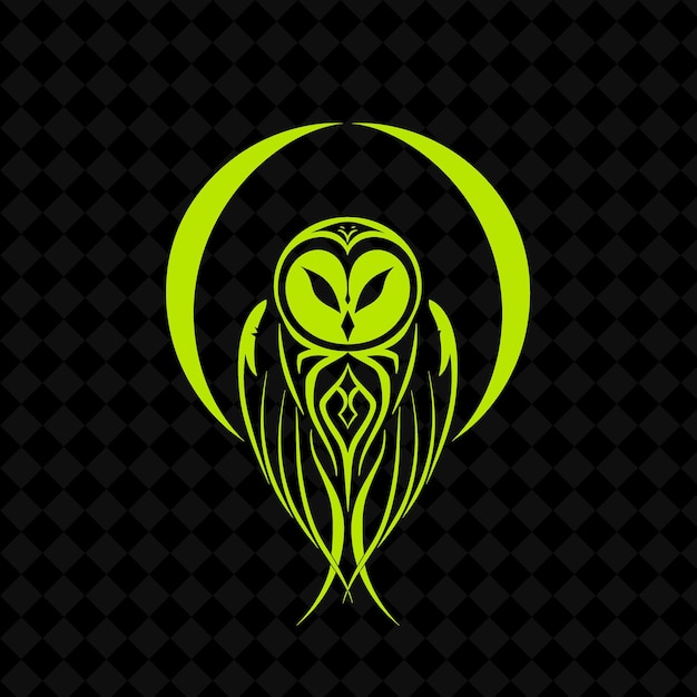 PSD a yellow owl with a green heart on a black background