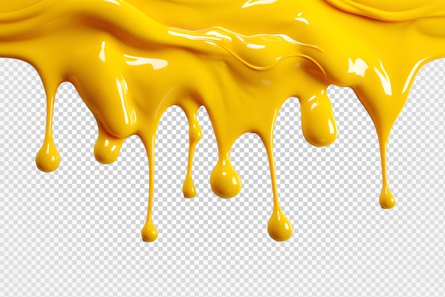 yellow paint melting down isolated on transparent background generative ai