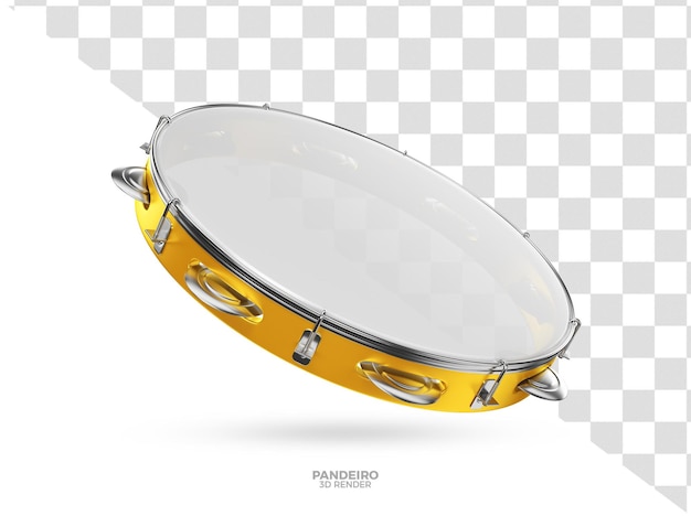 Yellow Pandeiro Instrument 3D Render for Brazilian Carnival