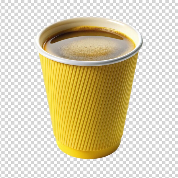 PSD yellow paper cup of coffee isolated white background