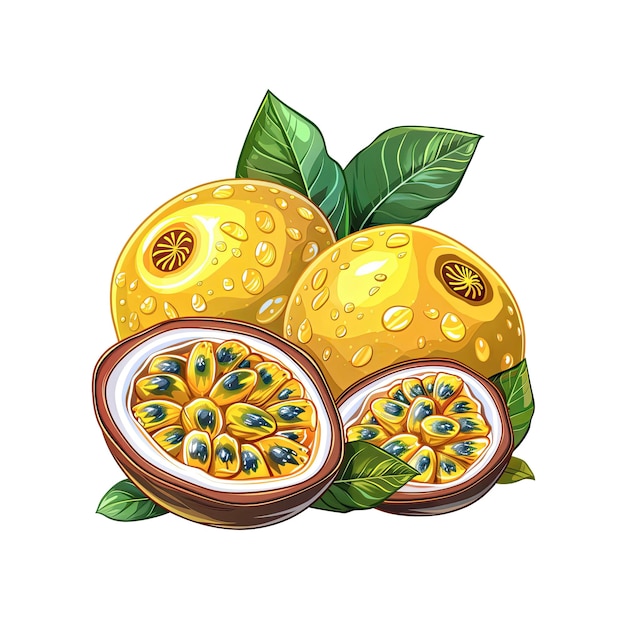 PSD yellow passion fruit flat colors cartoon isolated transparent background images