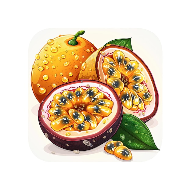 PSD yellow passion fruit flat colors cartoon isolated transparent background images