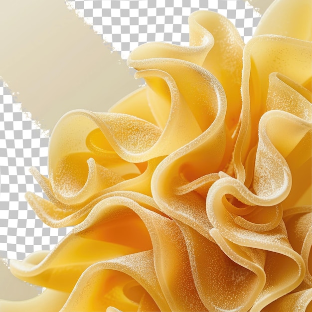 a yellow pasta dish is shown with a white background