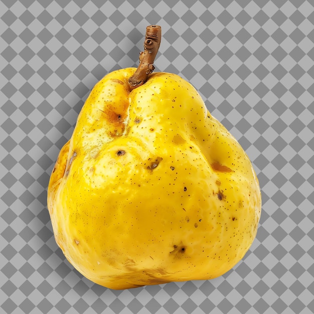 PSD a yellow pear with a brown stem on it