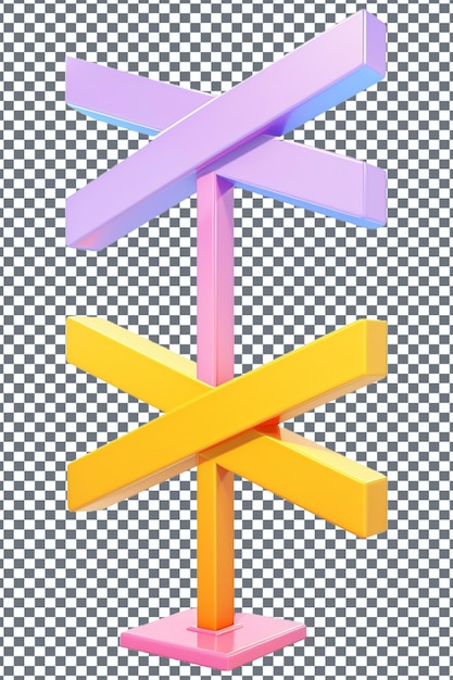 Yellow pink purple signpost on transparent background