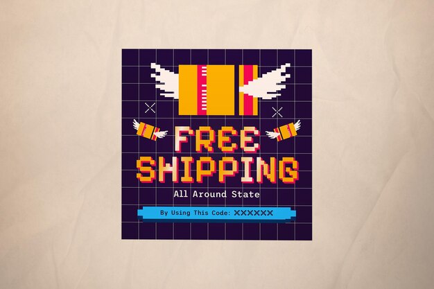 PSD yellow pixel art game free shipping banner