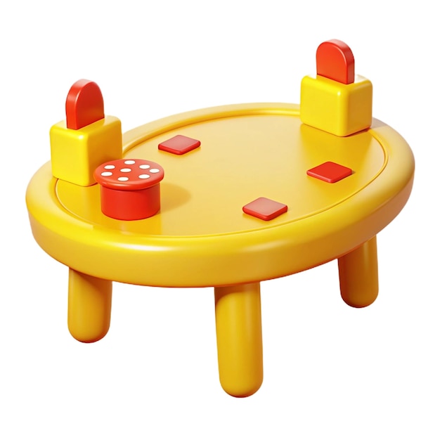 PSD a yellow plastic table with a red plastic slide on it