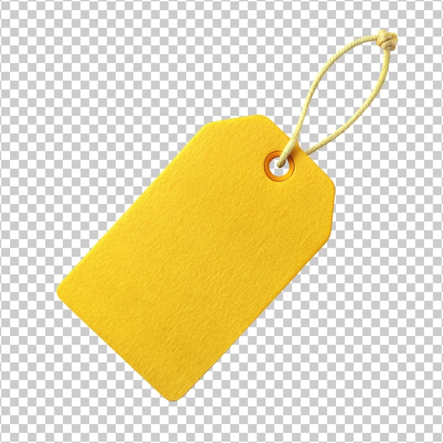 Yellow Price Tag with String cut out isolated PNG transparent