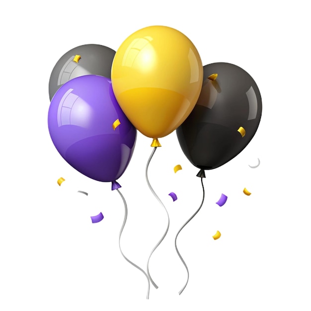 PSD a yellow and purple balloon with the word quot happy quot on it