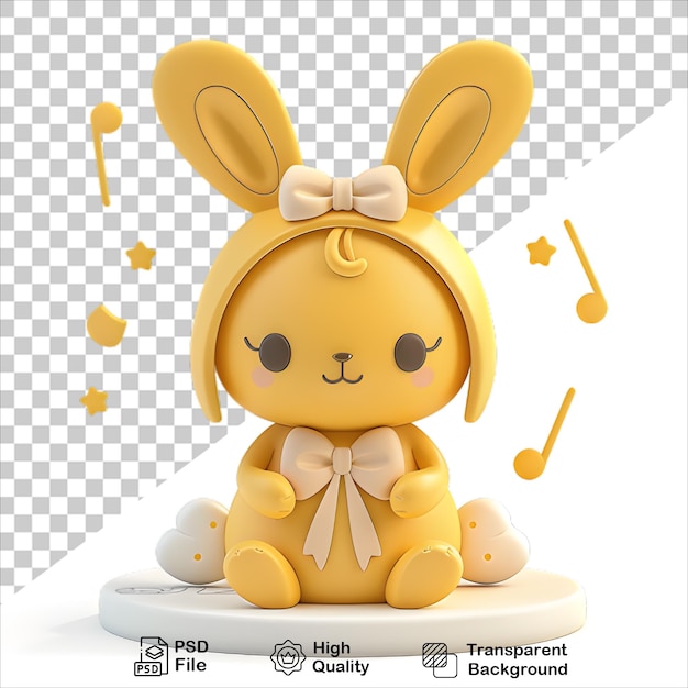 a yellow rabbit with a bow on its back sits on a white platform