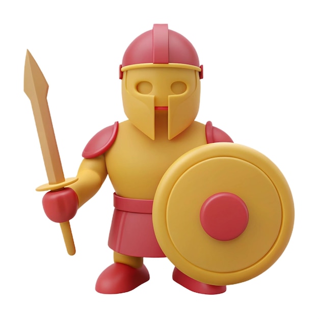 a yellow and red knight with a shield and shield