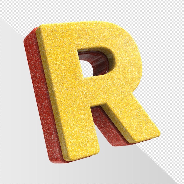 A yellow and red letter r with a white background.