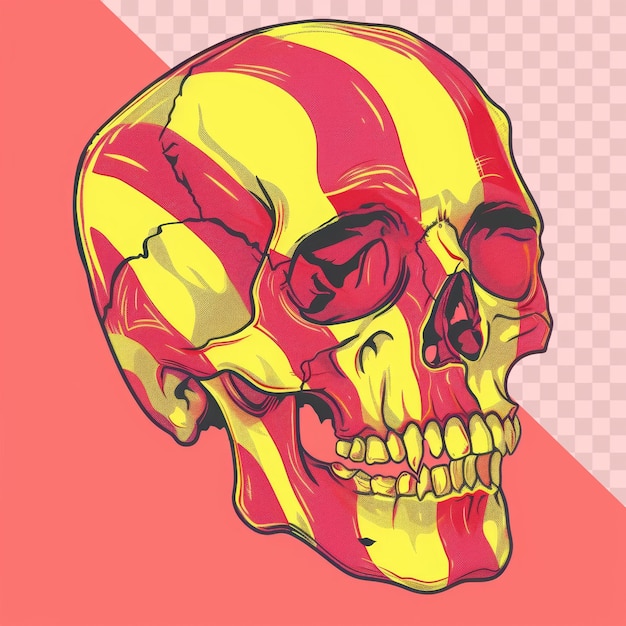 PSD a yellow and red skull with a pink and yellow stripe on it