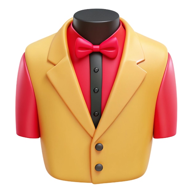 PSD a yellow and red suit with a red bow tie