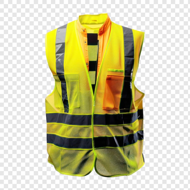 PSD yellow reflective vest front view full length isolate on transparency background psd