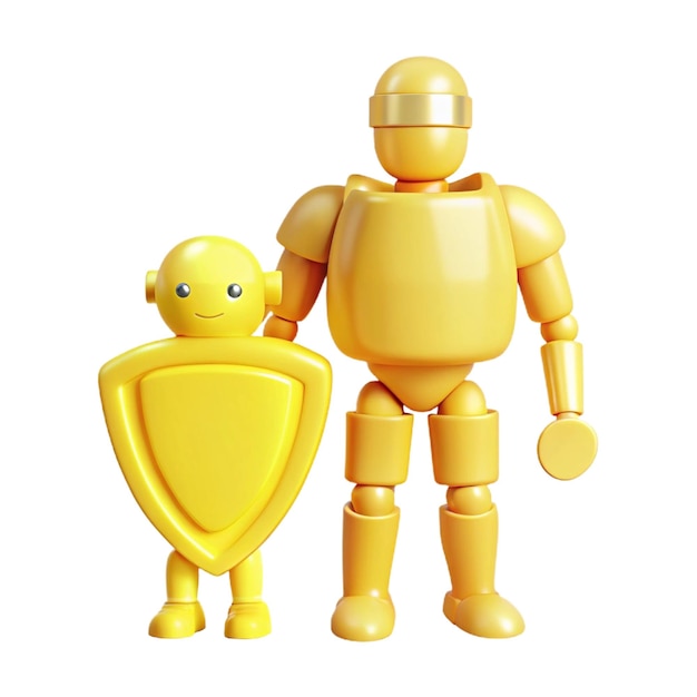 PSD a yellow robot with a shield and a yellow shield