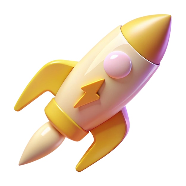 a yellow rocket with a brown arrow on the side