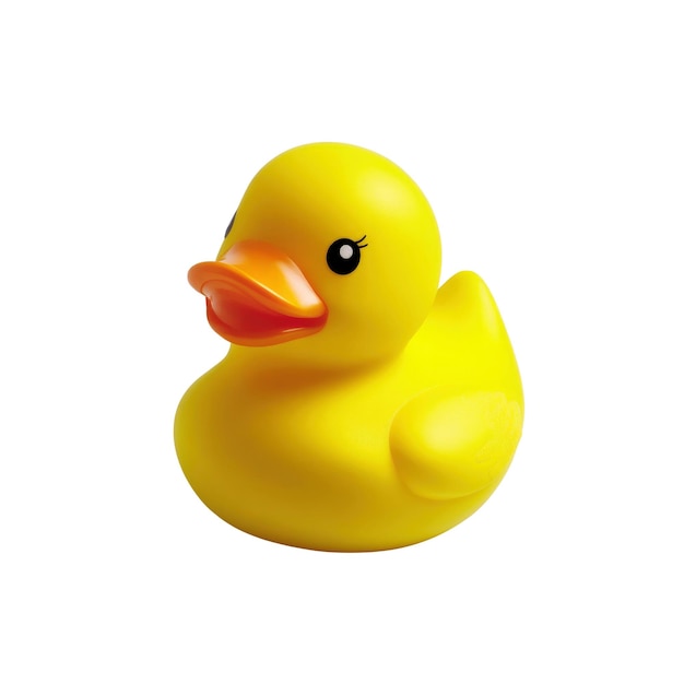 PSD yellow rubber duck toy with orange beak on dark surface