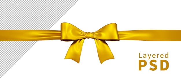 Yellow satin gift ribbon bow Isolated