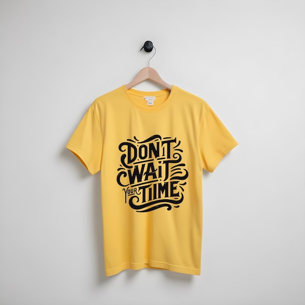 PSD a yellow shirt with the words dont stop believing time