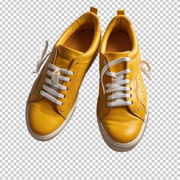 PSD yellow shoes with white laces and yellow laces on a transparent background