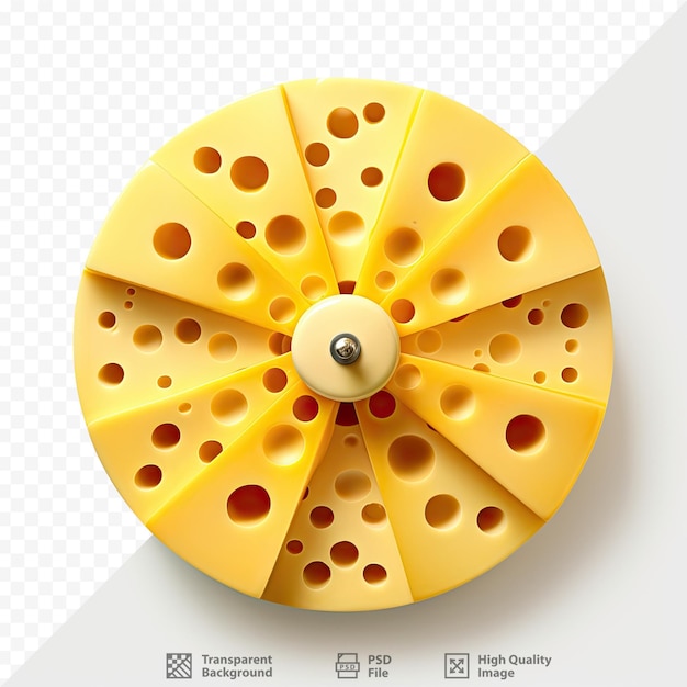 a yellow slice of cheese that has holes in it.