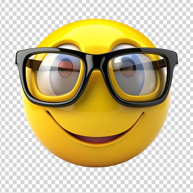 A yellow smiley face with glasses on transparent background