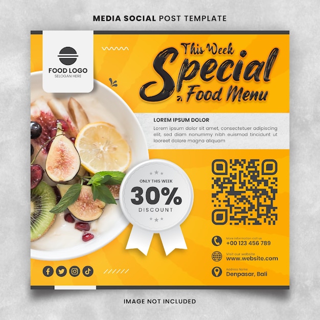 Yellow Special Food Menu and Restaurant Media Social Post template