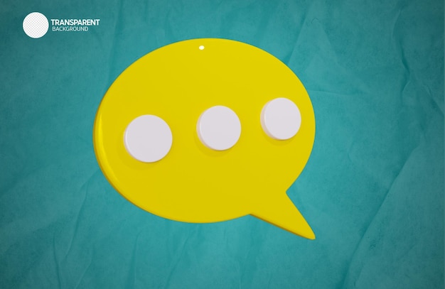 A yellow speech bubble with four white dots on it.