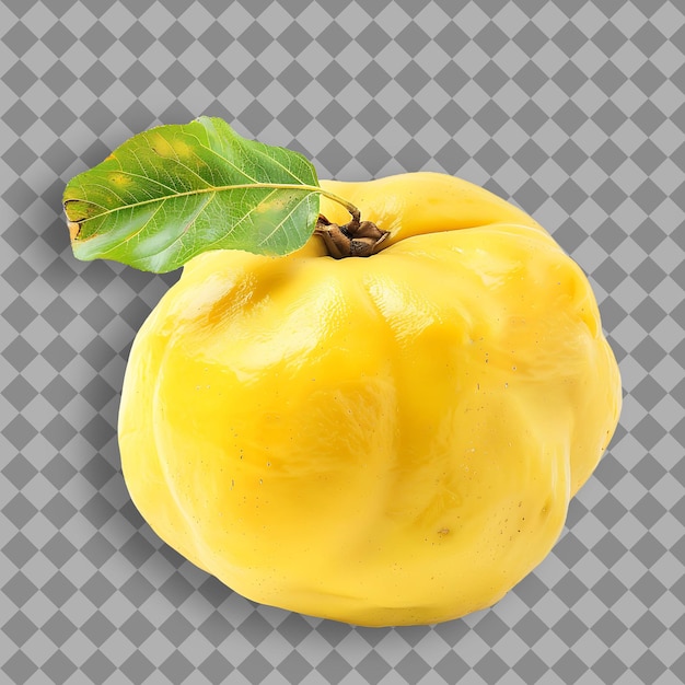 PSD a yellow squash with a green leaf on it is shown on a gray background